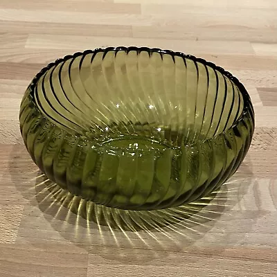 Vintage Avocado Green Glass Spiral Bowl Candy Dish MCM 6x3  • $30