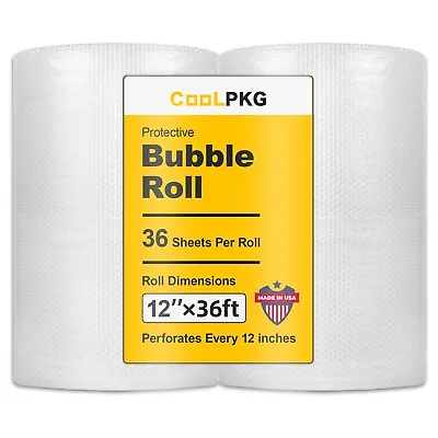 CoolPkg 2 Pack Bubble Cushioning Clear Wrap Rolls 12  X 72 Ft Shipping Moving • $13.99