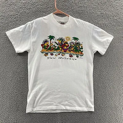 VINTAGE New Orleans Shirt Men Medium White Graphic Jazz Music Single Stitch 90s • $14.99