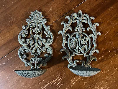 Ornate Decorative Wall Sconces Metal Patina Colored Iron Set Of 2 • $5.19