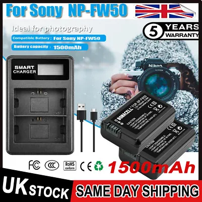 £20.99 • Buy 2x NP-FW50 Battery + DUAL Charger For Sony A6500 A5100 A6000 A7II A7RII NEX-3 5
