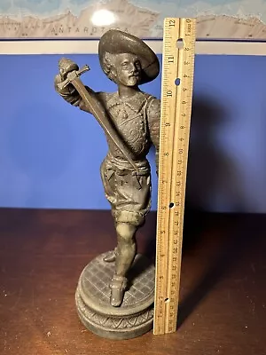 Antique Spelter Metal Statue French Musketeer 12  Tall With Sword Figurine • $99.99
