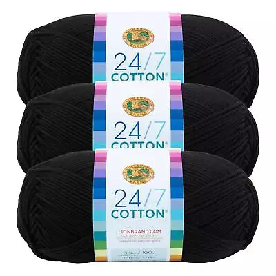 (3 Pack) Lion Brand Yarn 761-153 24/7 Cotton® Yarn Black • $13.97