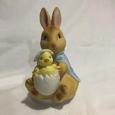 Vintage Global Art Easter Rotating Music Box Porcelain-Bunny & Hatching Chick • $12.99