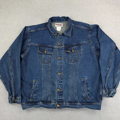 Vintage Wrangler Jacket Mens 2XT XXL Blue Denim Jean Rugged Wear Trucker Cowboy • $23.78