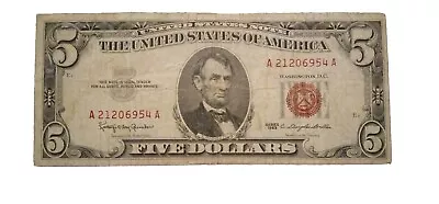 1963 $5 Dollar Bill Red Seal Legal Tender Old US Paper Money Note Very Nice. • $6