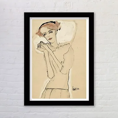 Framed Egon Schiele Art Poster Print Portrait Of A Young Woman Line Art Print • £3.73