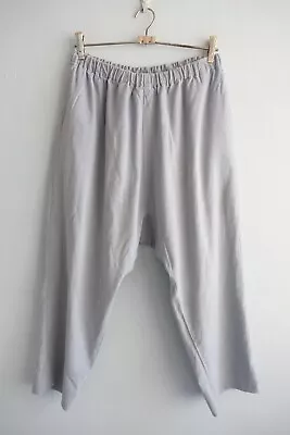 Bassike Womens Pants Size 1 Blue Elasticised Waist Cropped Pockets Drop Crotch • $20