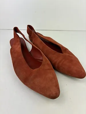 Everlane Italy Burnt Orange Suede Pointed Toe V Slingbacks Flats Shoes Sz 8.5 • $23