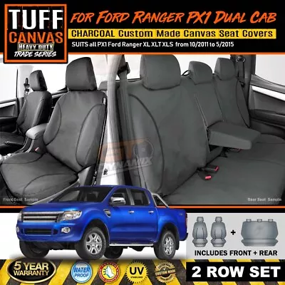 TUFF HD TRADE Canvas Seat Covers Ford Ranger PX1 XL XLT 2ROW 10/2011-5/2015 CHAR • $299