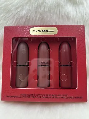 MAC 3 Piece Lipstick Set Three Cheers! Matte Bestsellers Nude/Mauve/Red $63Value • $35.95