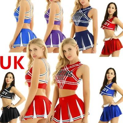 UK Women Cheerleading Outfits Cosplay Costume Letter Printed Crop Top Miniskirt • £7.55
