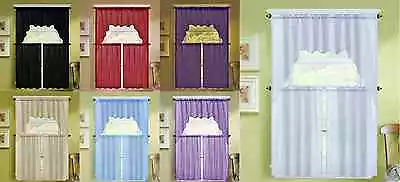 3pc Voile Sheer Kitchen Window Curtain Treatment 2 Tiers And 1 Swag Valance K66 • $6.80