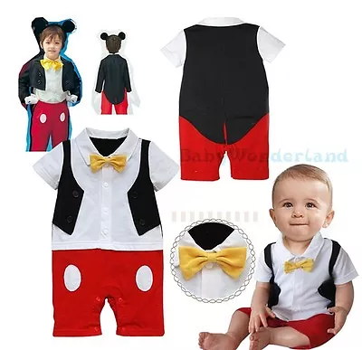Baby Boys Cotton Mickey Mouse Costume Jumpsuit Romper One Piece Clothes 0-3Year • $22.95