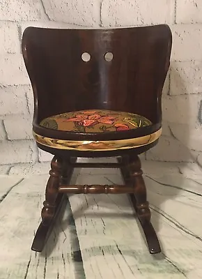 Vintage Child's Doll Wooden Half Barrel Rocking Chair With Padded Cushion  • $44