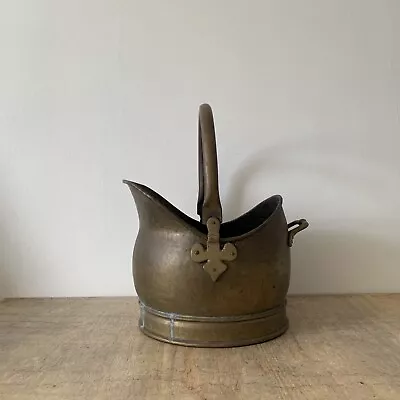 Vintage Hammered Brass Helmet Coal Scuttle Fireside Kindling Log Bucket • £25