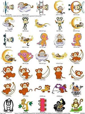 262 Monkeys Embroidery Machine  Designs Collection Pes Usb Drive • $10.95