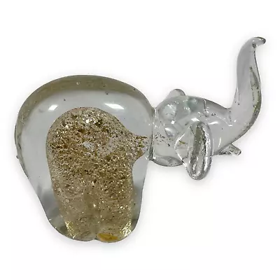 Vintage Murano Elephant Figurine Art Glass Gold Fleck Clear Paperweight 5” • $39.99