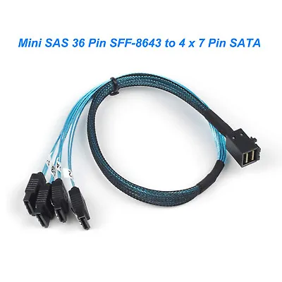 $20.99 • Buy Internal Mini SAS 36 Pin SFF-8643 To 4 X 7 Pin SATA Raid Cable Forward Breakout