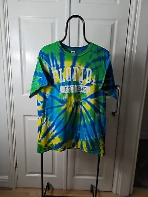 Men's Vintage 00's Florida USA Multicoloured Tie Dye Rainbow Size Large T-Shirt • £15