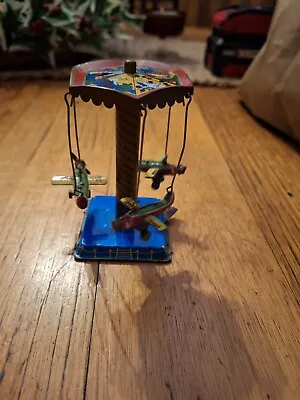 Vintage Tin Toy Plane Carousel Wind Up Lever 50s 60s China MM089 Airplane  • $39.99