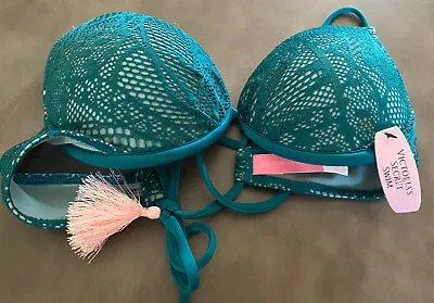 NWT (48.50) NEW Victoria Secret Swim Top Push Up Bra Green 32 B • $20