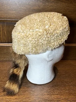 Vintage Raccoon (SMALL 6-3/4) Coon Tail Skin Hat Cap Daniel Boone Davey Crockett • $16.99