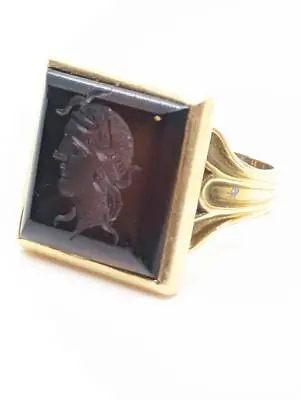 10K 7.9g Yellow Gold Onyx Gent's Stone Left Face Cameo Indent Ring S (LP1085088) • $280.49