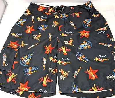 Fender Guitar Swim Trunks Board Short Hard Rock Pin Up Girls Men's Large Unlined • $14.97