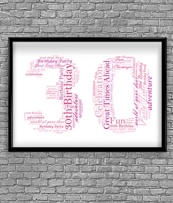 Personalised 30th Birthday Anniversary Gift - Thirty - Number 30 Word Art Print • £19.95