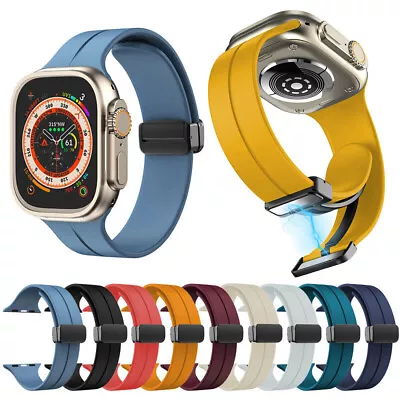 Magnetic Silicone Band IWatch Sports Strap For Apple Watch 9 Ultra 49mm 8 7 6 5 • $8.99