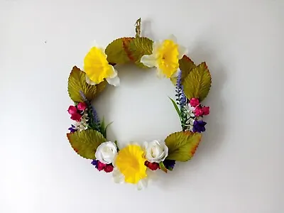 Handmade Artificial Flower Wreath Hanging Wall Decor Indoor Daffodil Lavender • £8.99