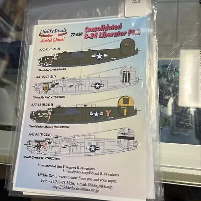 1/72 Lifelike Decals #72030 B-24 Liberators Pt.3 • $18.99