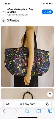 Victoria Secrets Black Canvas Floral Bag NWT • $18