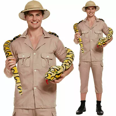 Adults Safari Jungle Theme Party Costume Men Fancy Dress Animal Explorer Outfit • £7.99