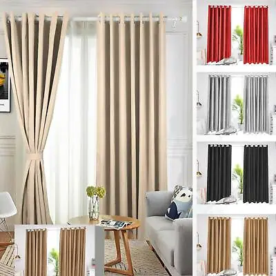 £13.39 • Buy READY MADE Thermal Blackout EYELET RING TOP Curtain Pair, FREE Matching Tie Back