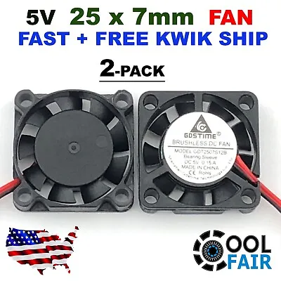 5V 25mm Cooling Fan 2507 25x25x7mm DC Mini Computer Cooler 3D Printer 2Pin 2 Pcs • $7.95