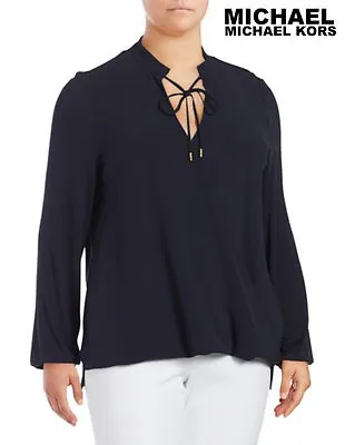 MICHAEL Michael Kors Crossover Woven Front Top New Navy Blouse Plus Size 0X • $73.90