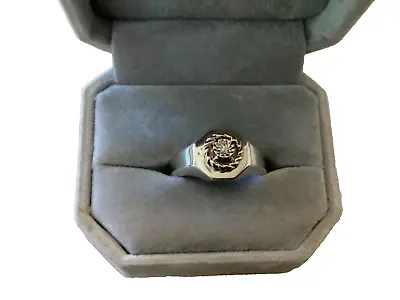 10K Yellow Gold Diamond With Scrolly Circle Halo On Signet Ring Size 8.25 • $399.99