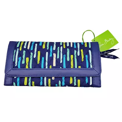 Vera Bradley Trifold Wallet Quilted Katalina Showers Blue Logo Coastal Magnetic • $49.98