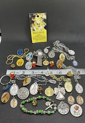 Huge Lot Of Vintage Religious Catholic Pendants Necklaces Pins & More  • $39.99
