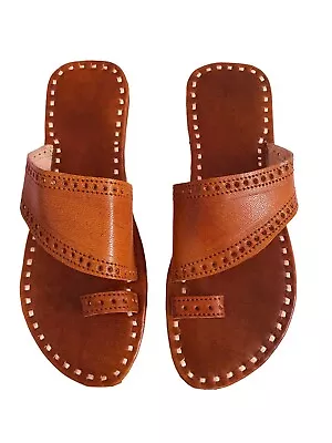 Mens Sandals Genuine Leather Slippers Indian Flip Flops Daily Office Flats Shoes • £33.59