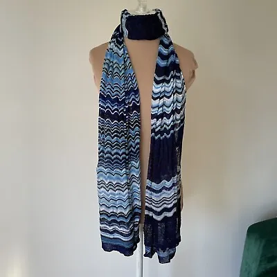 Missoni Blue Viscose Zig Zag Chevron Multi Pattern Knit Scarf Wrap EUC One Size • $75