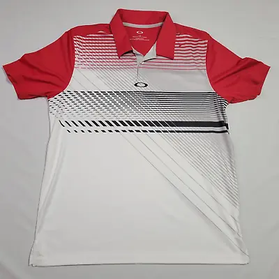 Oakley Mens Golf Shirt Large Red White Regular Fit Polo Short Sleeve Center Logo • $15.97