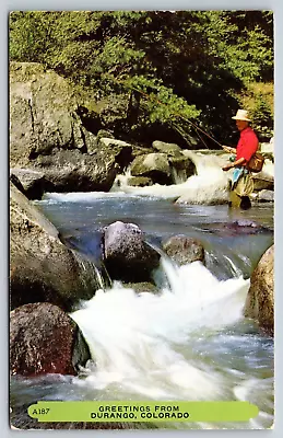 Fly Fishing Greetings From Durango Colorado Vintage Postcard • $3.20