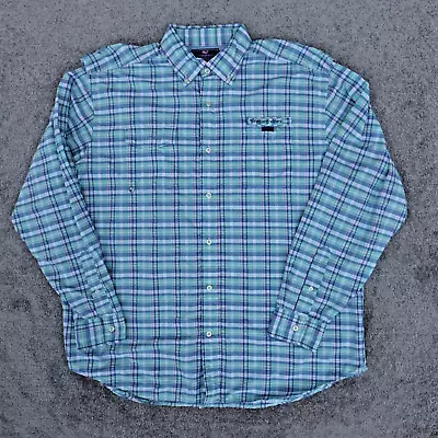 Vineyard Vines Shirt Mens Large Teal Plaid Long Sleeve Harbor Fishing Vented • $22.95