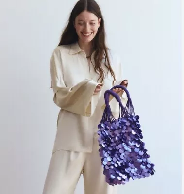 Zara Purple Sequin Woven Tote • $35