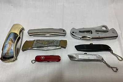 Mixed Lot 7 Knives Crocodile Swiss Army Eagle Box Cutter Keychains Angel +++ • $9.99