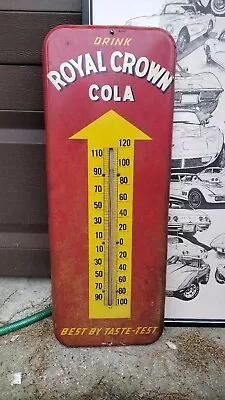 Vintage 1950s Royal Crown Cola Original Metal Advertising Sign Thermometer Works • $299.99