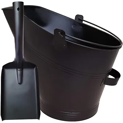 Waterloo Charcoal Coal Bucket And Shovel Set Steel Fireside Ash Log Scuttle Hod • £12.85